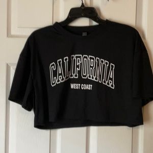 Shein Women’s California West Coast Black Cropped Short Sleeves Tee Size Medium